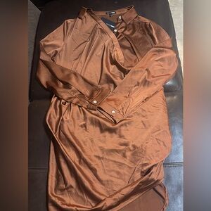 Fashion Nova Brown Satin Dress